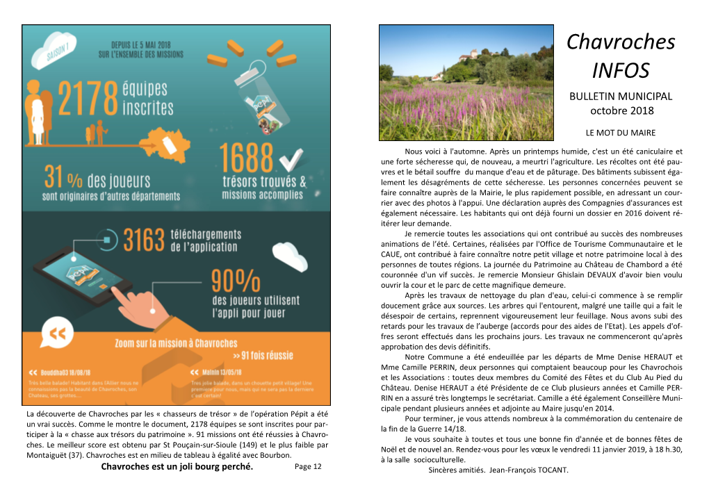 Chavroches INFOS BULLETIN MUNICIPAL Octobre 2018