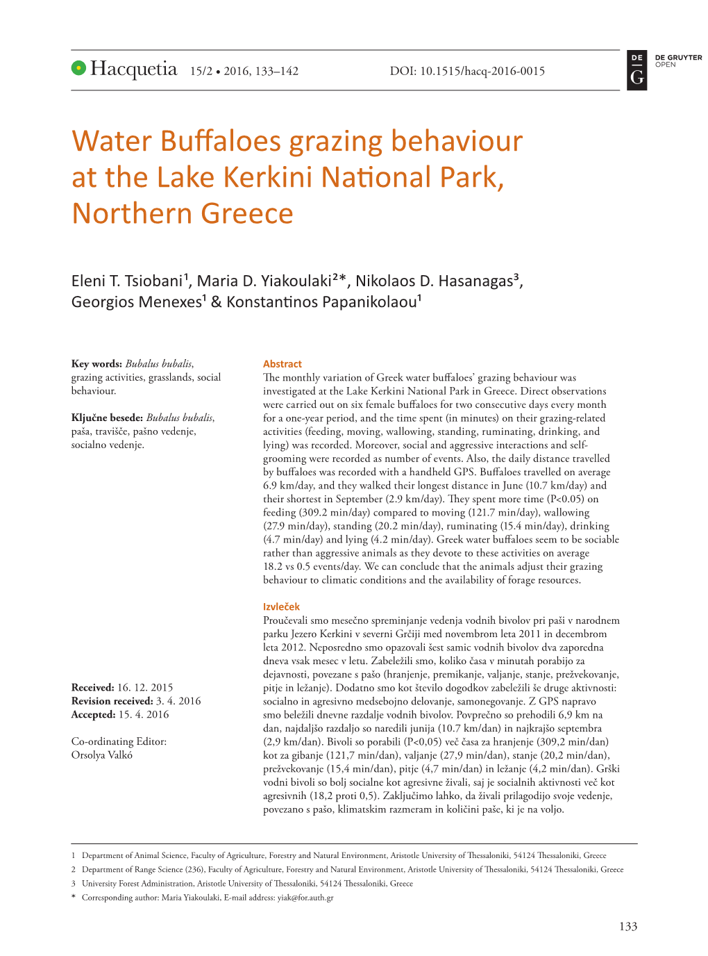 Water Buffaloes Grazing Behaviour at the Lake Kerkini National Park, Northern Greece