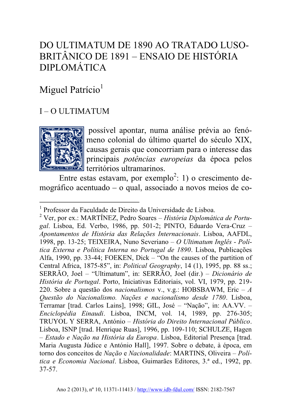 Do Ultimatum De 1890 Ao Tratado Luso- Britânico De 1891 – Ensaio De História Diplomática