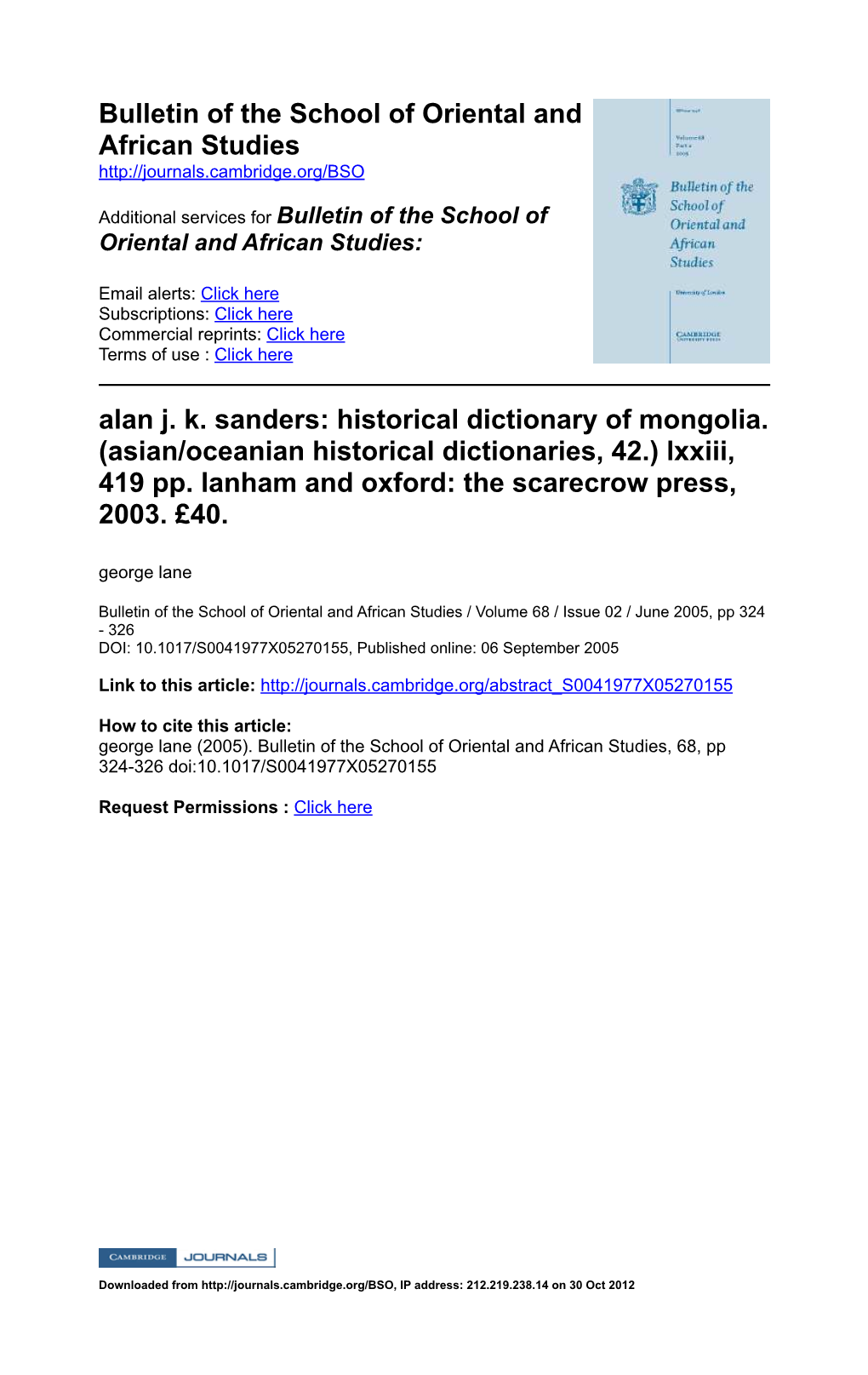 Historical Dictionary of Mongolia. (Asian/Oceanian Historical Dictionaries, 42.) Lxxiii, 419 Pp