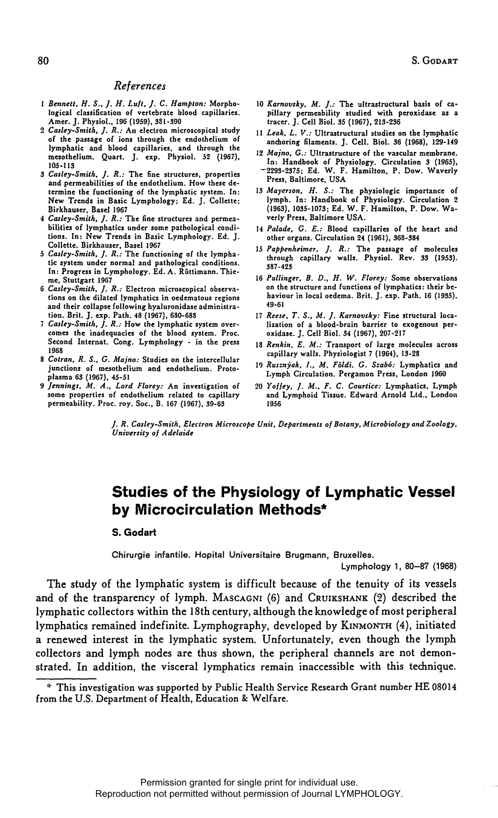 Studies of the Physiology of Lymphatic Vessel by Microcirculation Methods*