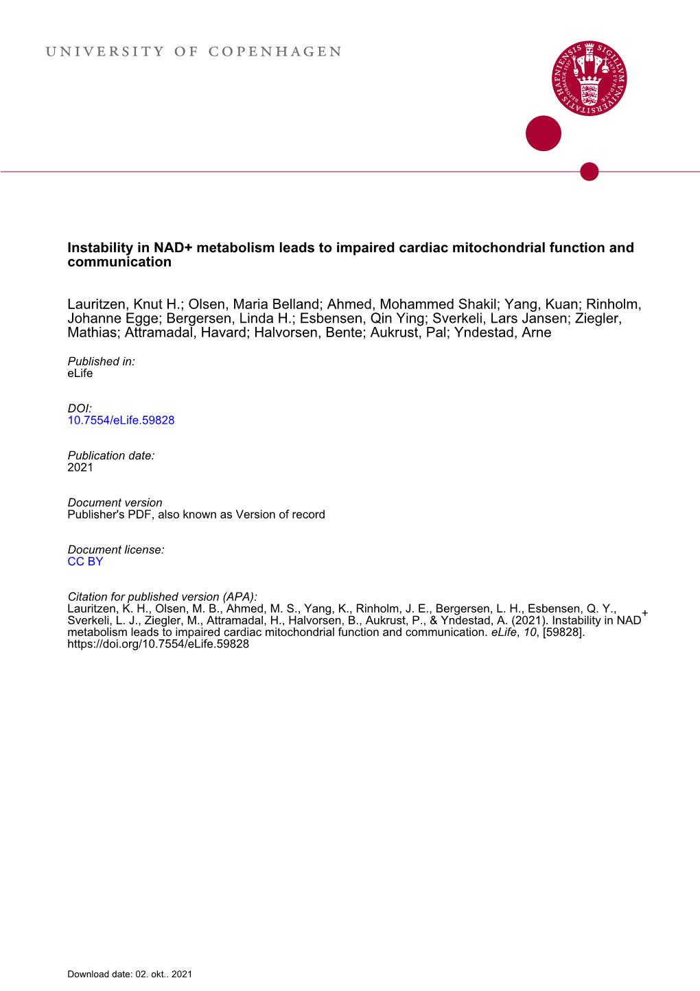 Metabolism Leads to Impaired Cardiac Mitochondrial Function and Communication