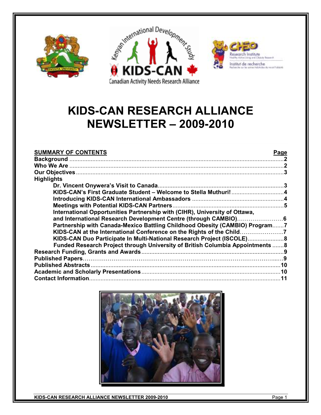 Kids-Can Research Alliance Newsletter – 2009-2010