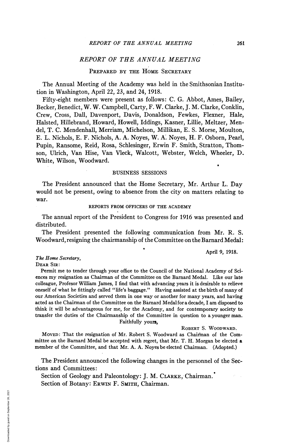 Section of Geology and Paleontology: JM CLARKE