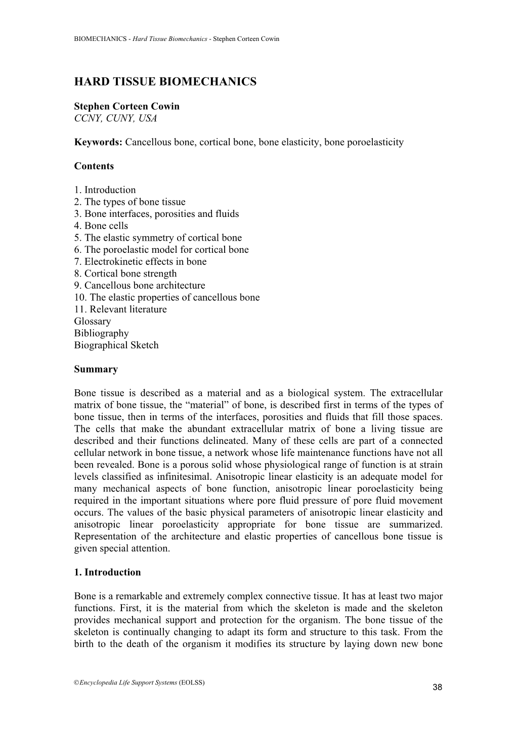 Hard Tissue Biomechanics - Stephen Corteen Cowin