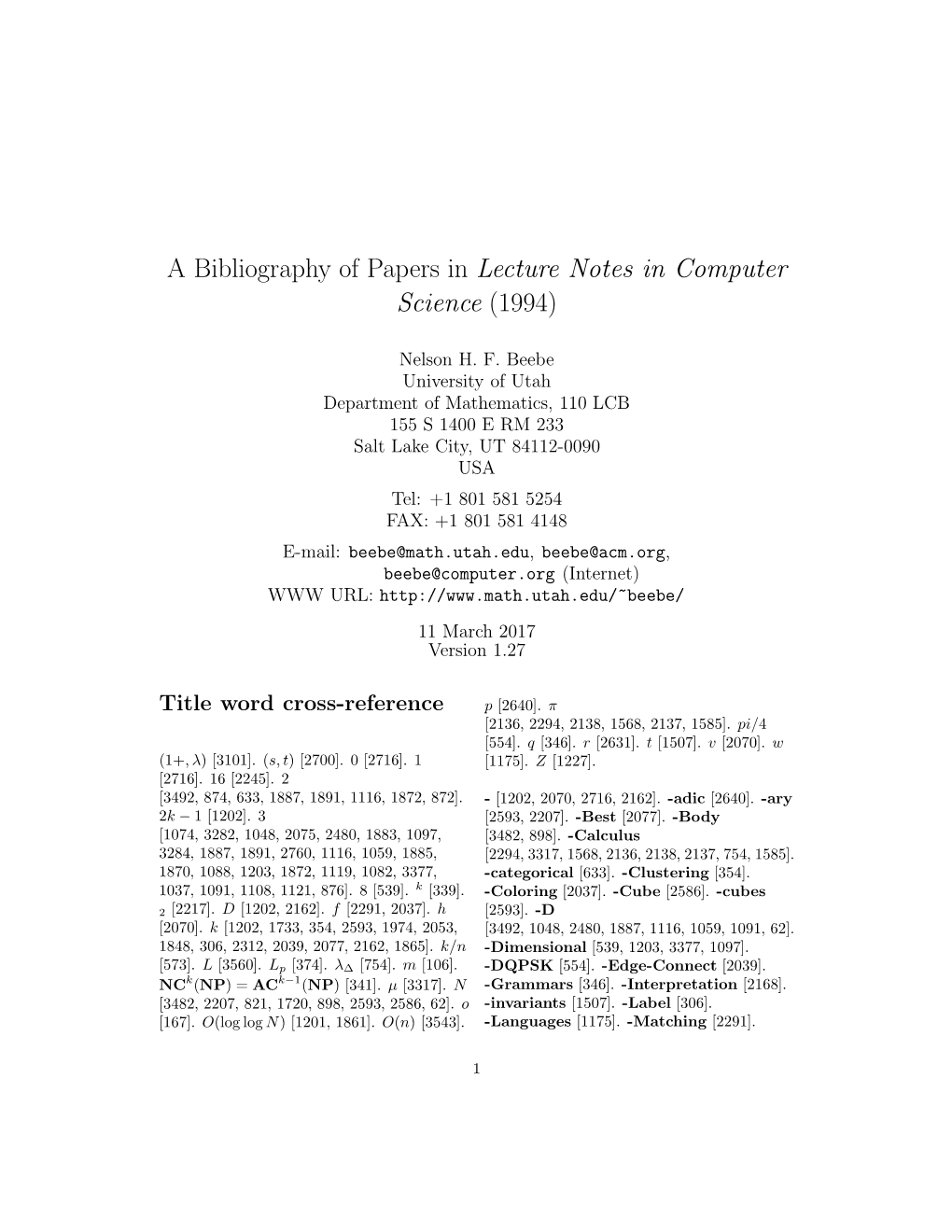 A Bibliography of Papers in Lecture Notes in Computer Science (1994)