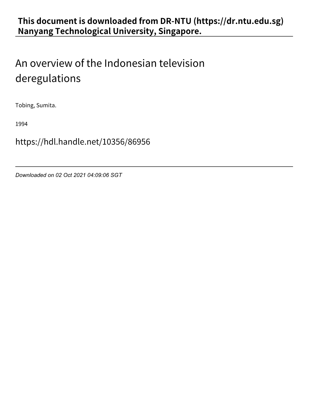An Overview of the Indonesian Television Deregulations