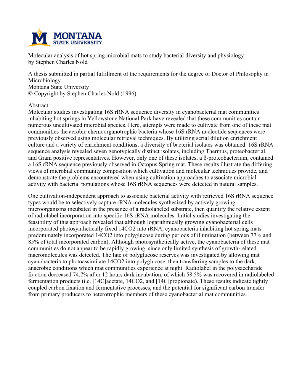 Molecular Analysis of Hot Spring Microbial Mats to Study Bacterial