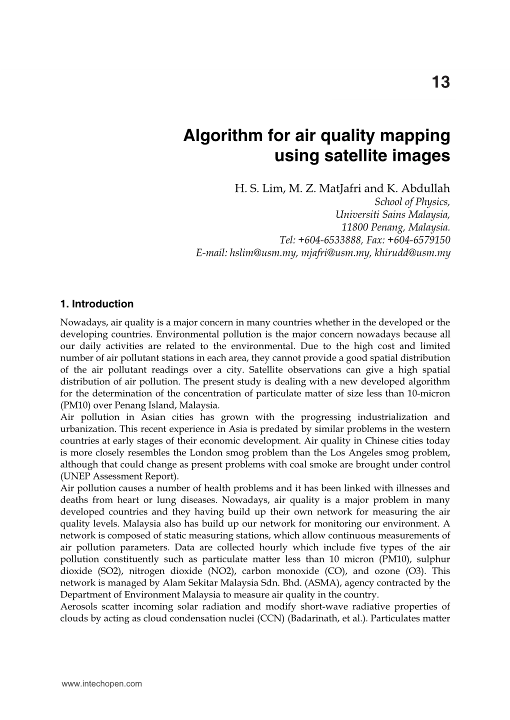 Algorithm for Air Quality Mapping Using Satellite Images 13X
