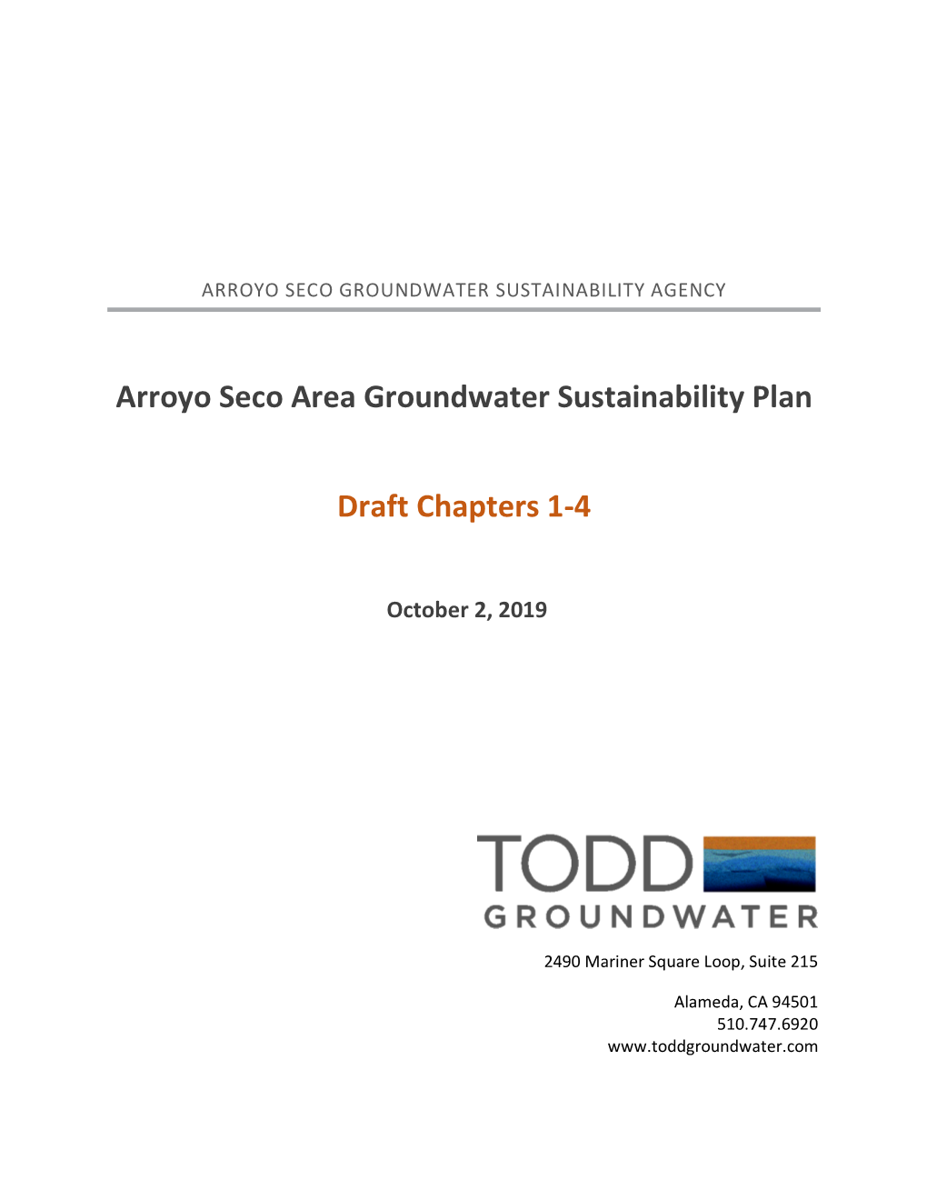 Arroyo Seco Area Groundwater Sustainability Plan