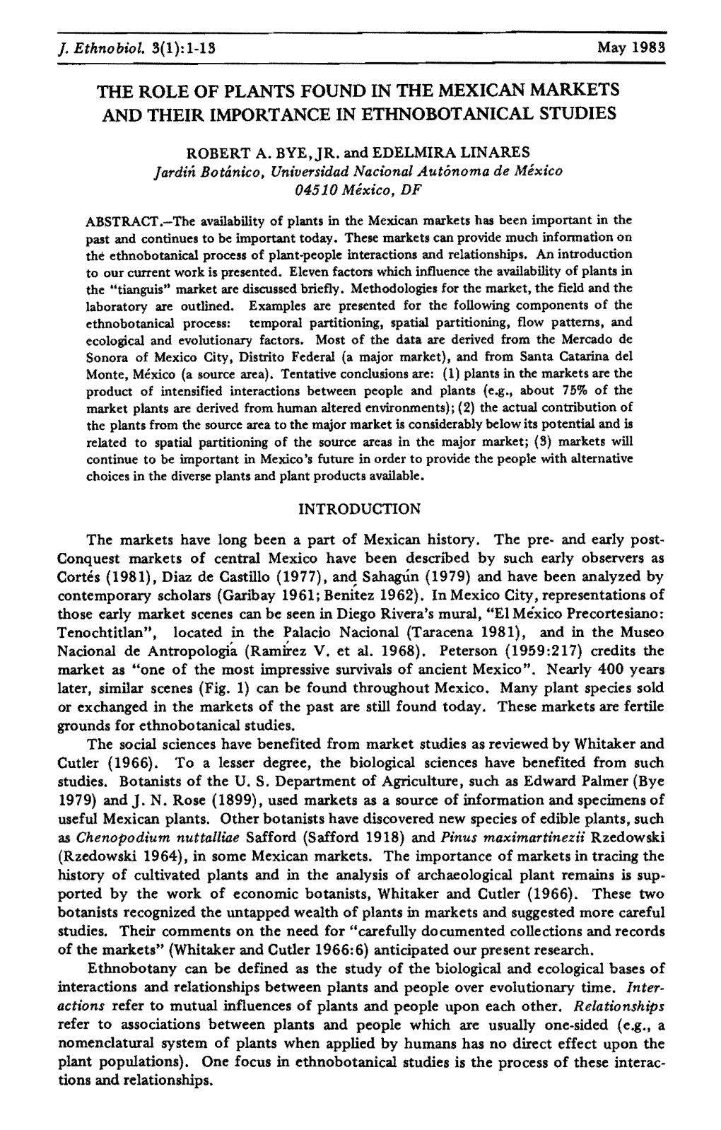 The Role of Plants Found in the Mexican Markets and Their Importance in Ethnobotanical Studies