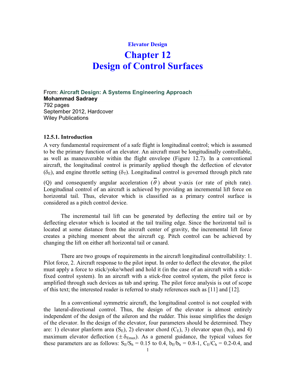 Chapter 12 Design of Control Surfaces