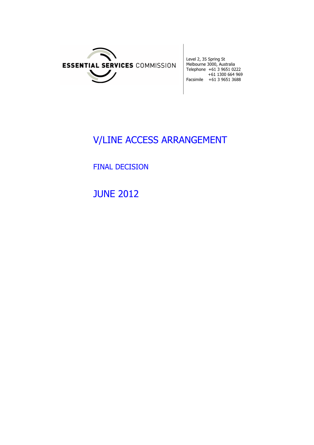 V/Line Access Arrangement June 2012