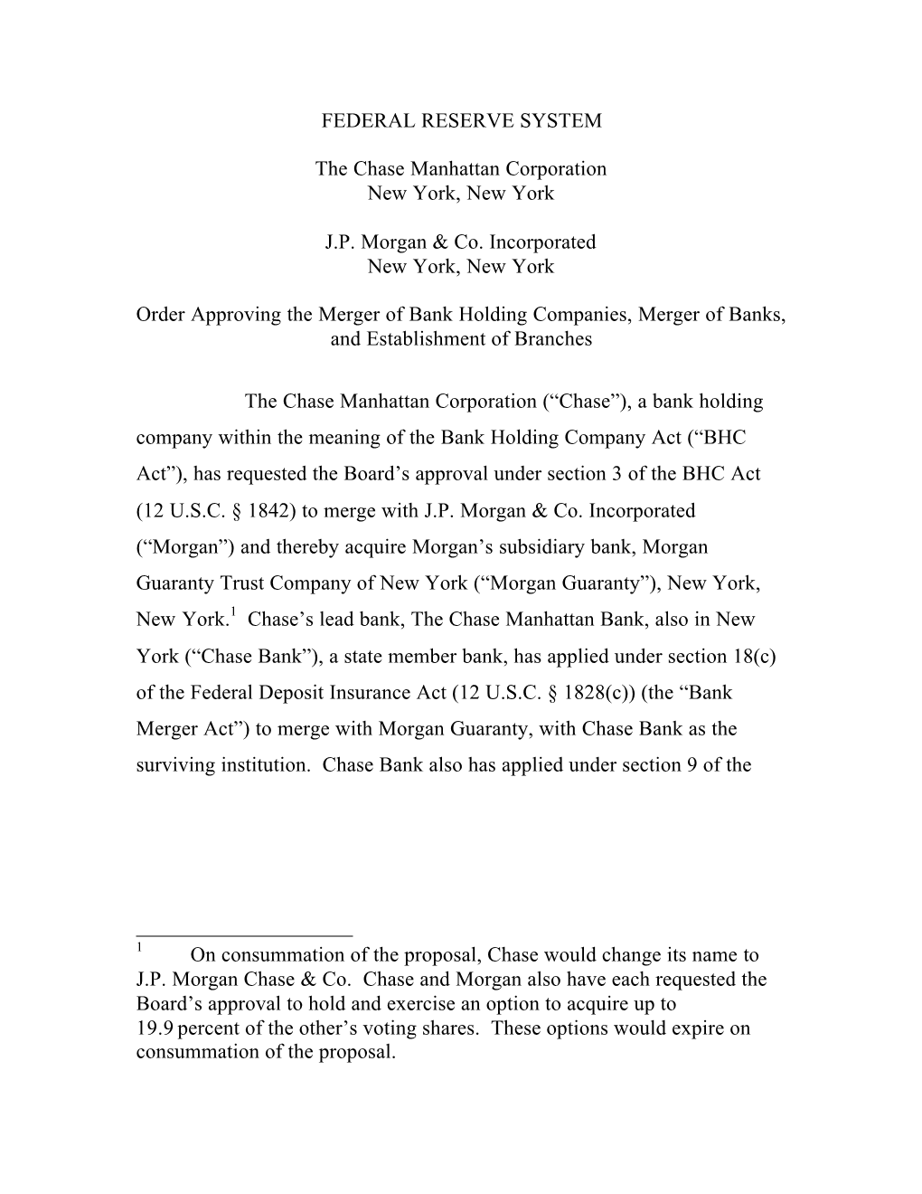 FEDERAL RESERVE SYSTEM the Chase Manhattan Corporation New