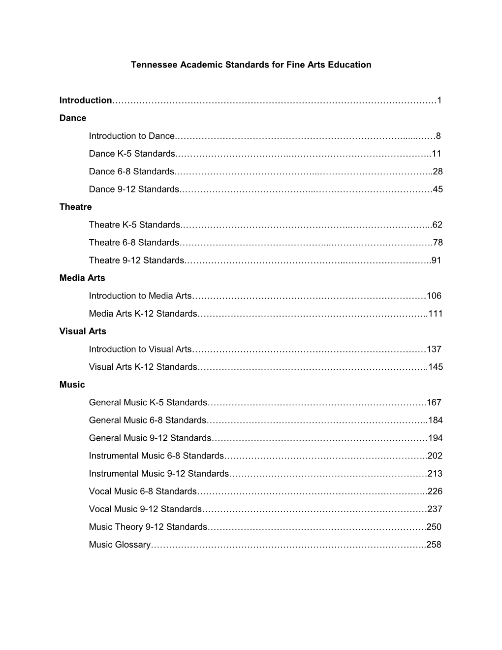 Tennessee Academic Standards for Fine Arts Education