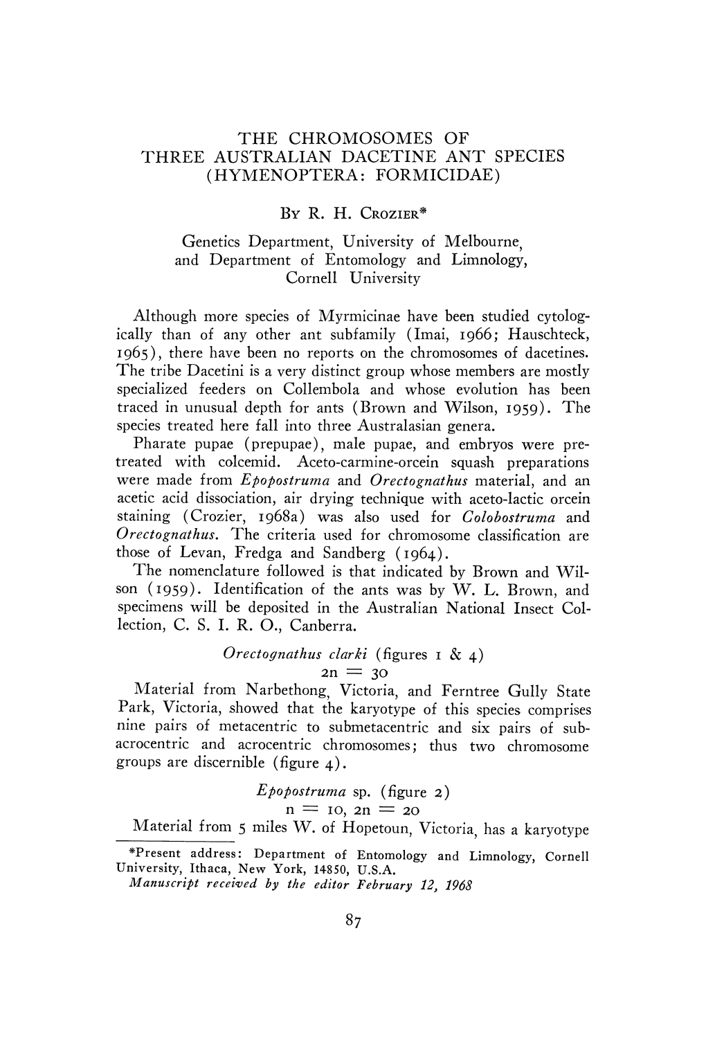 Material from 5 Miles W. of Hopetoun, Victoria, Has a Karyotype 87