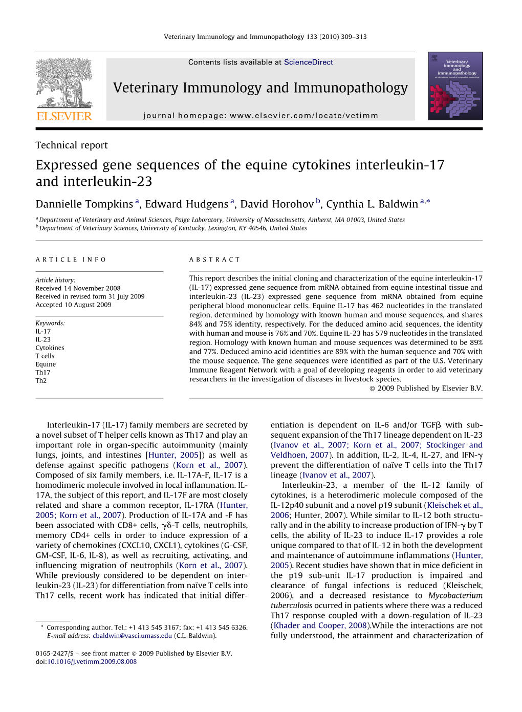 Expressed Gene Sequences of the Equine Cytokines Interleukin-17 and Interleukin-23