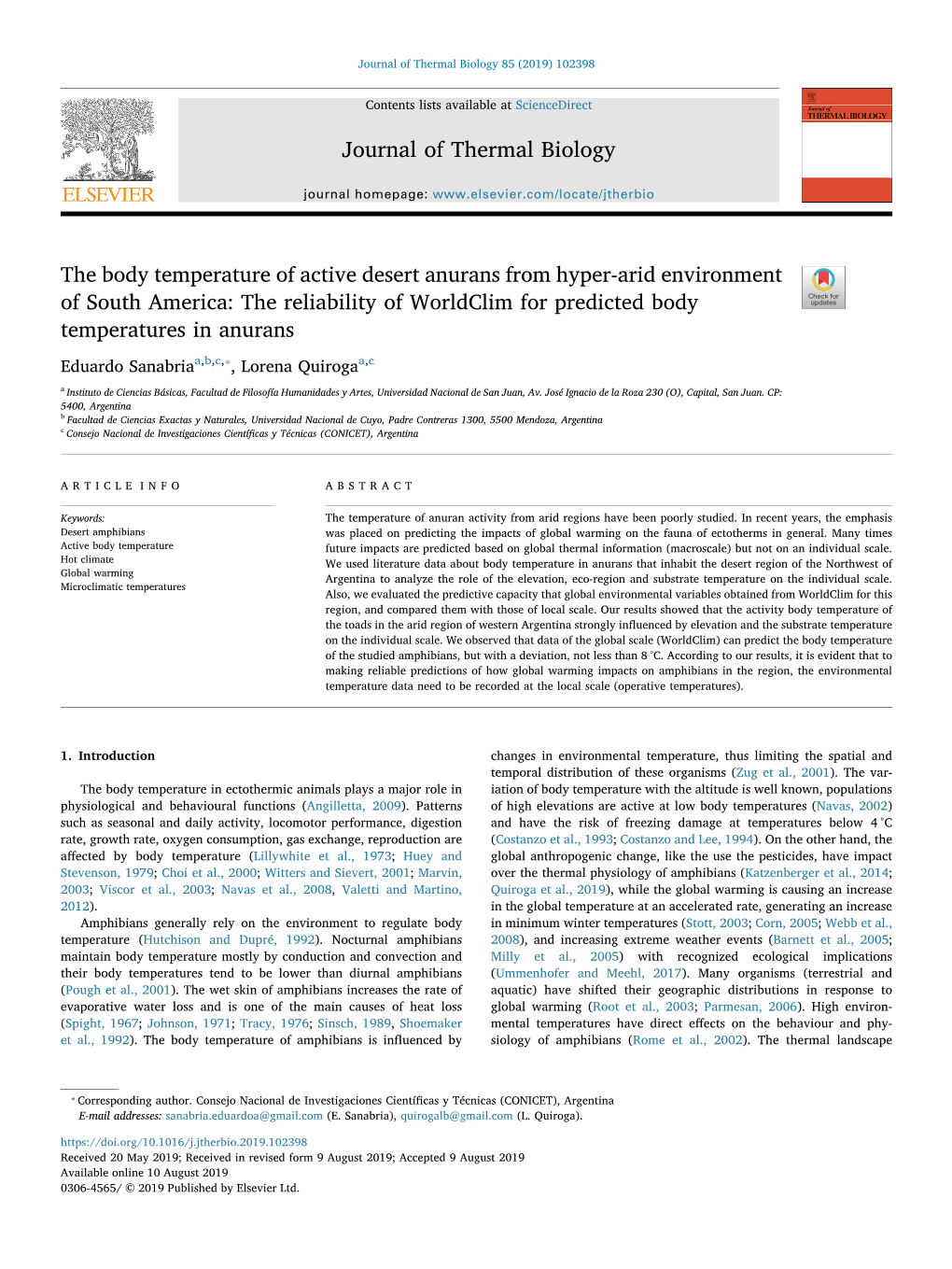 The Body Temperature of Active Desert Anurans from Hyper-Arid