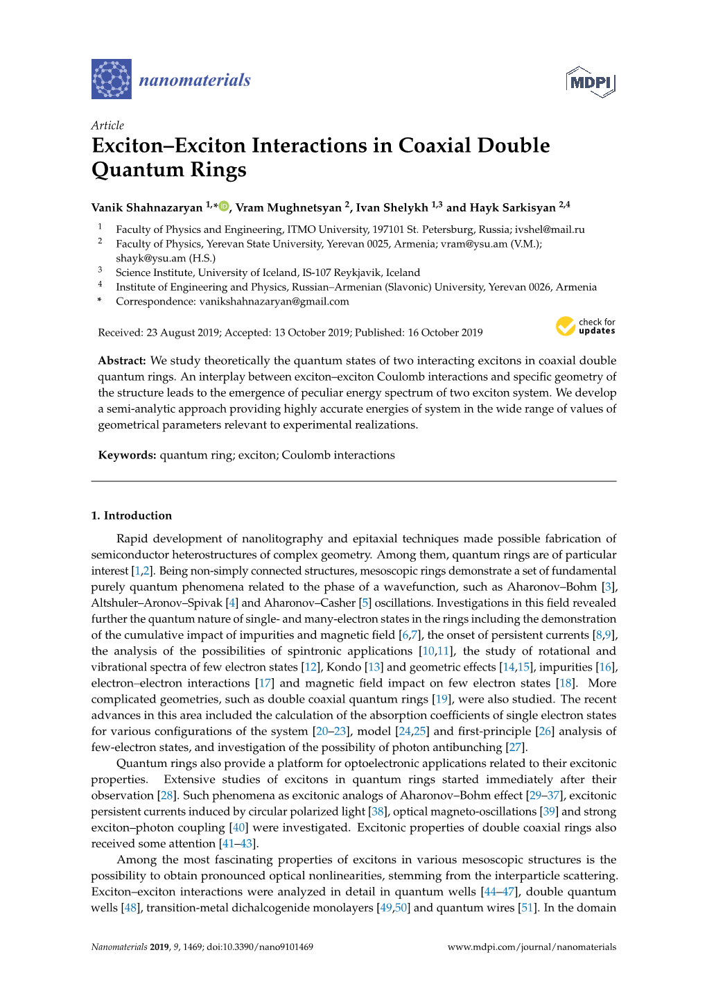 Exciton–Exciton Interactions in Coaxial Double Quantum Rings