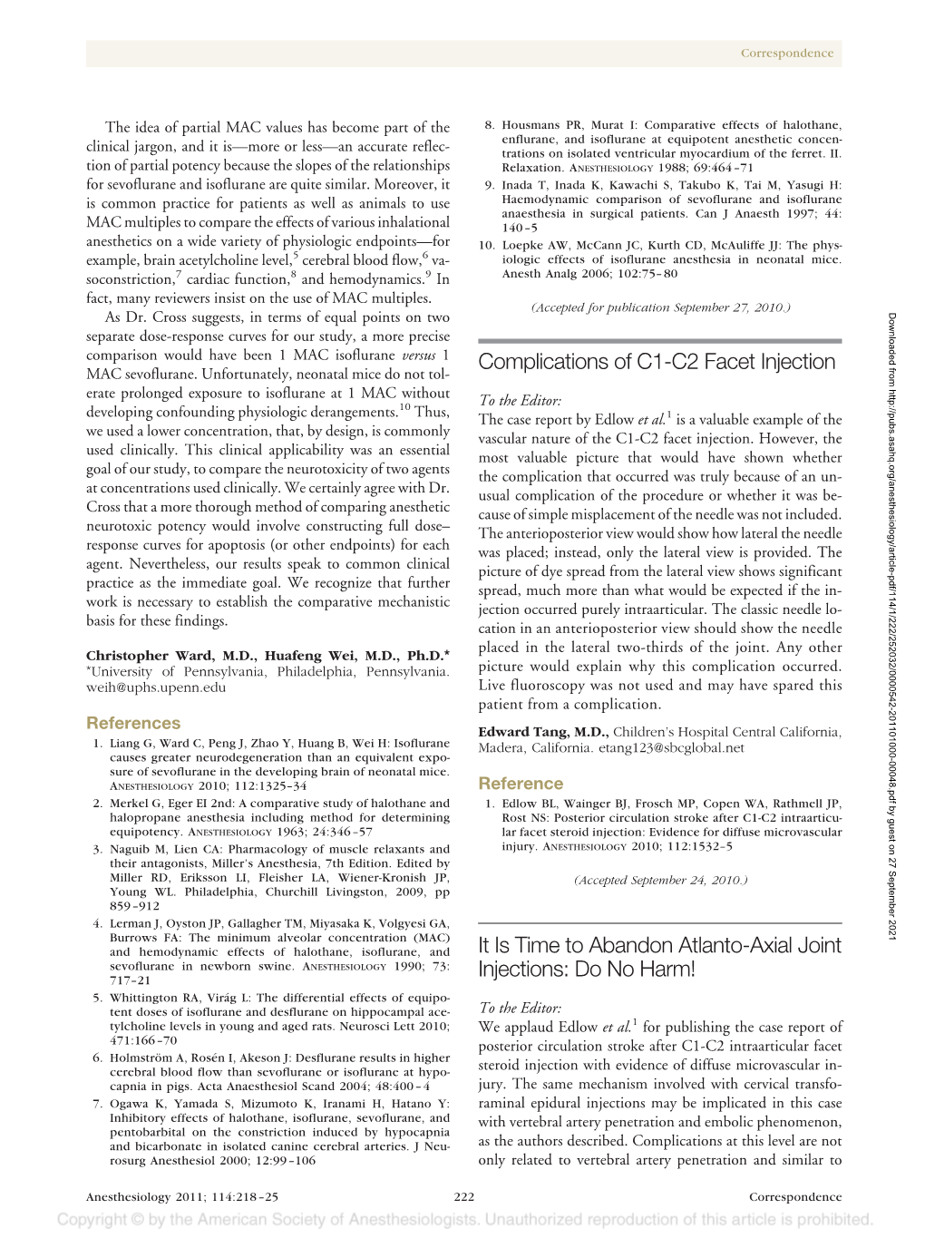 Complications of C1-C2 Facet Injection It Is