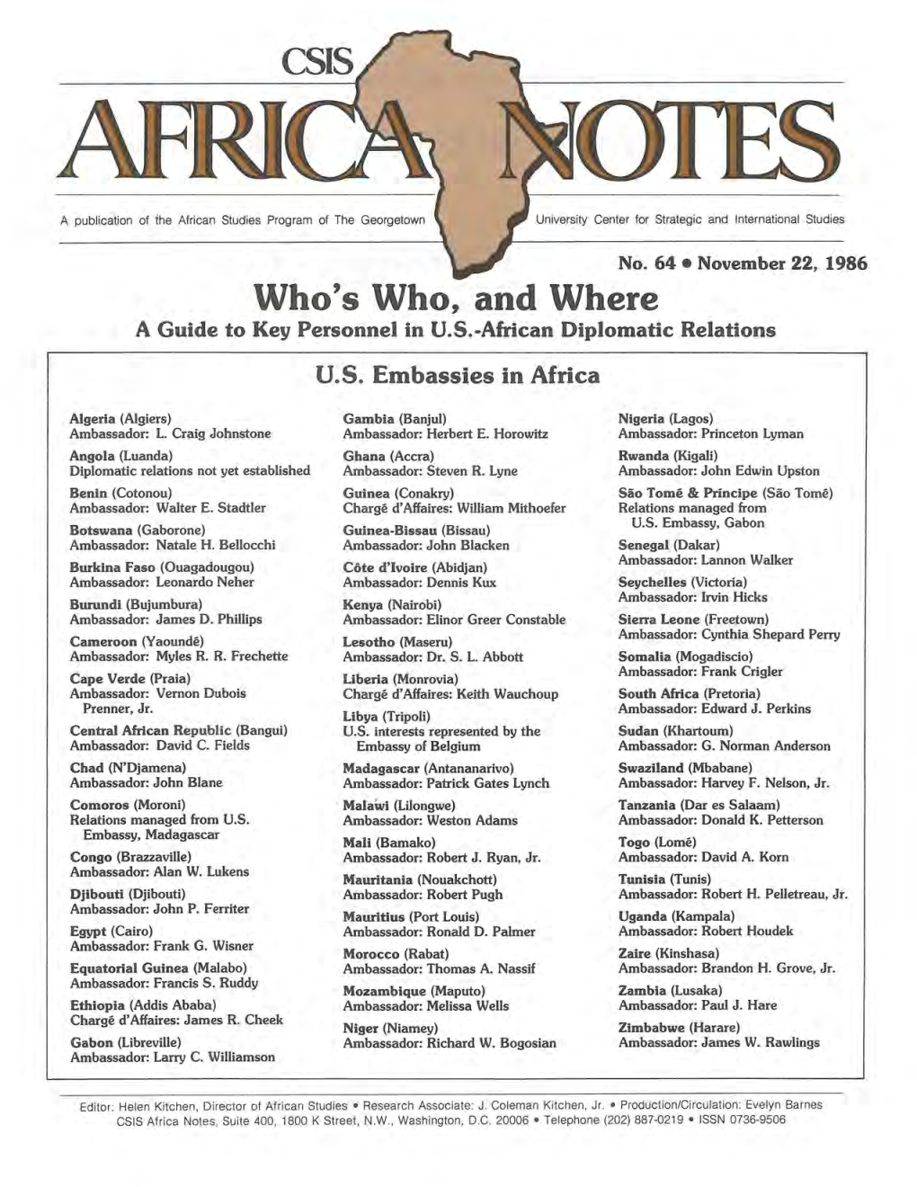 Africa Notes, Suite 400, 1800 K Street, NW., Washington, D.C