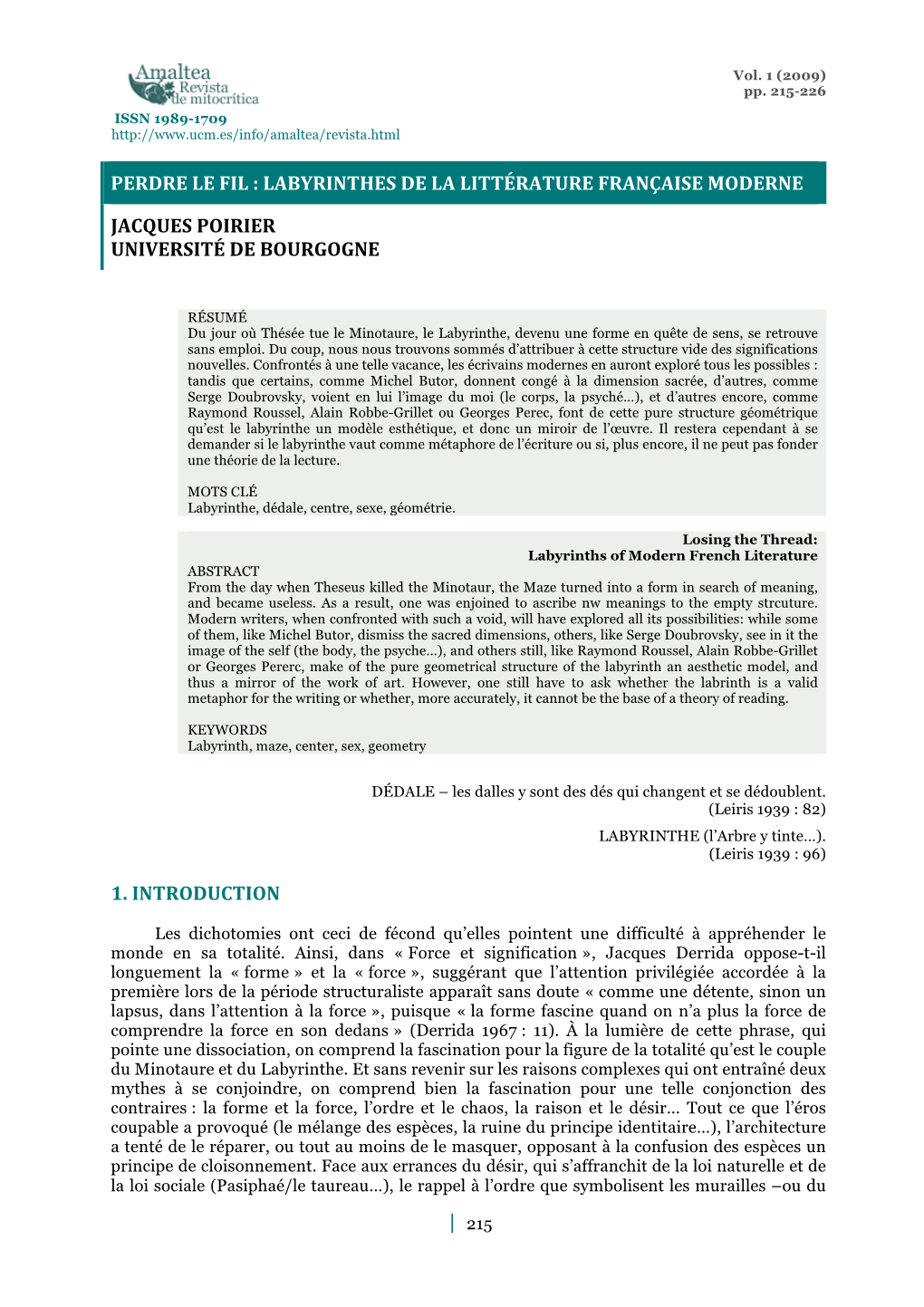 Perdre Le Fil : Labyrinthes De La Littérature Française Moderne