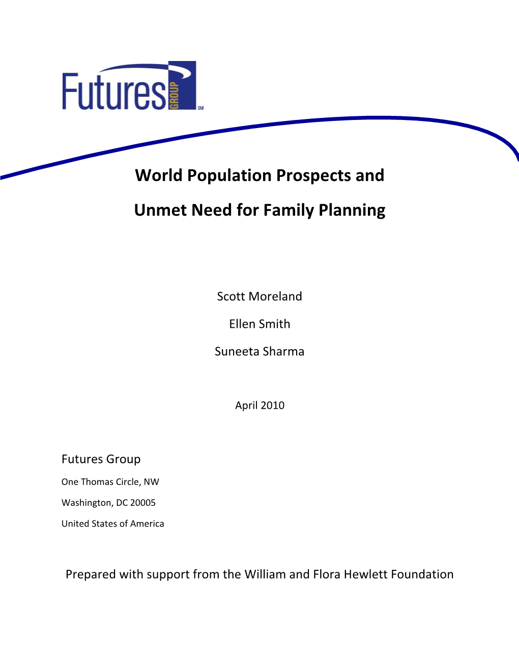 World Population Prospects and Unmet Need for Family Planning