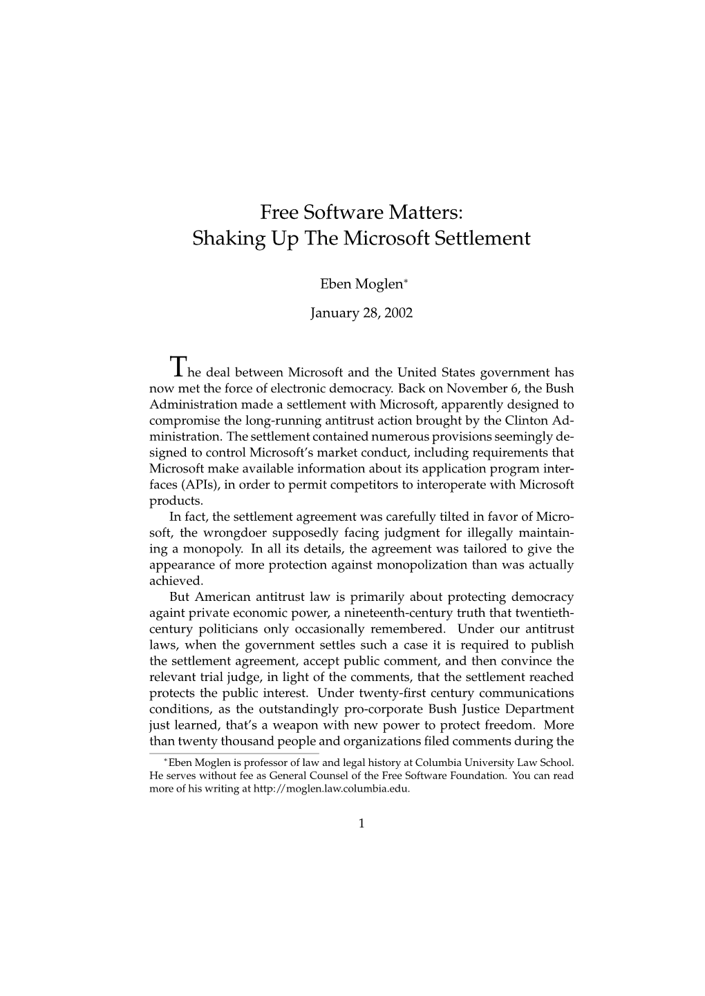 Free Software Matters: Shaking up the Microsoft Settlement