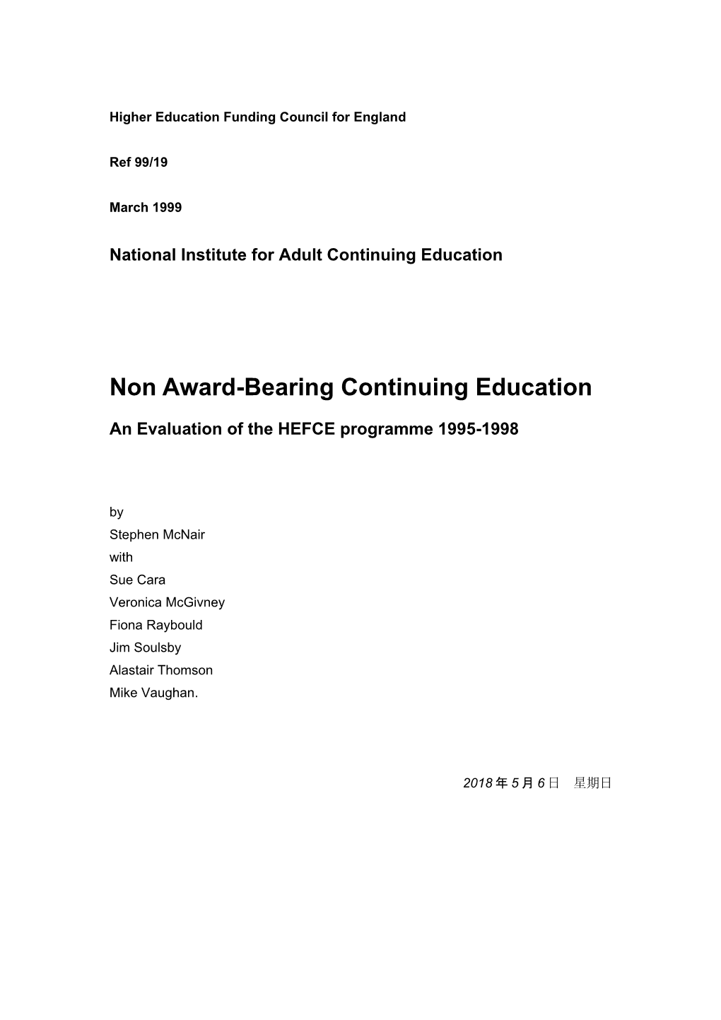 Non Award-Bearing Continuing Education