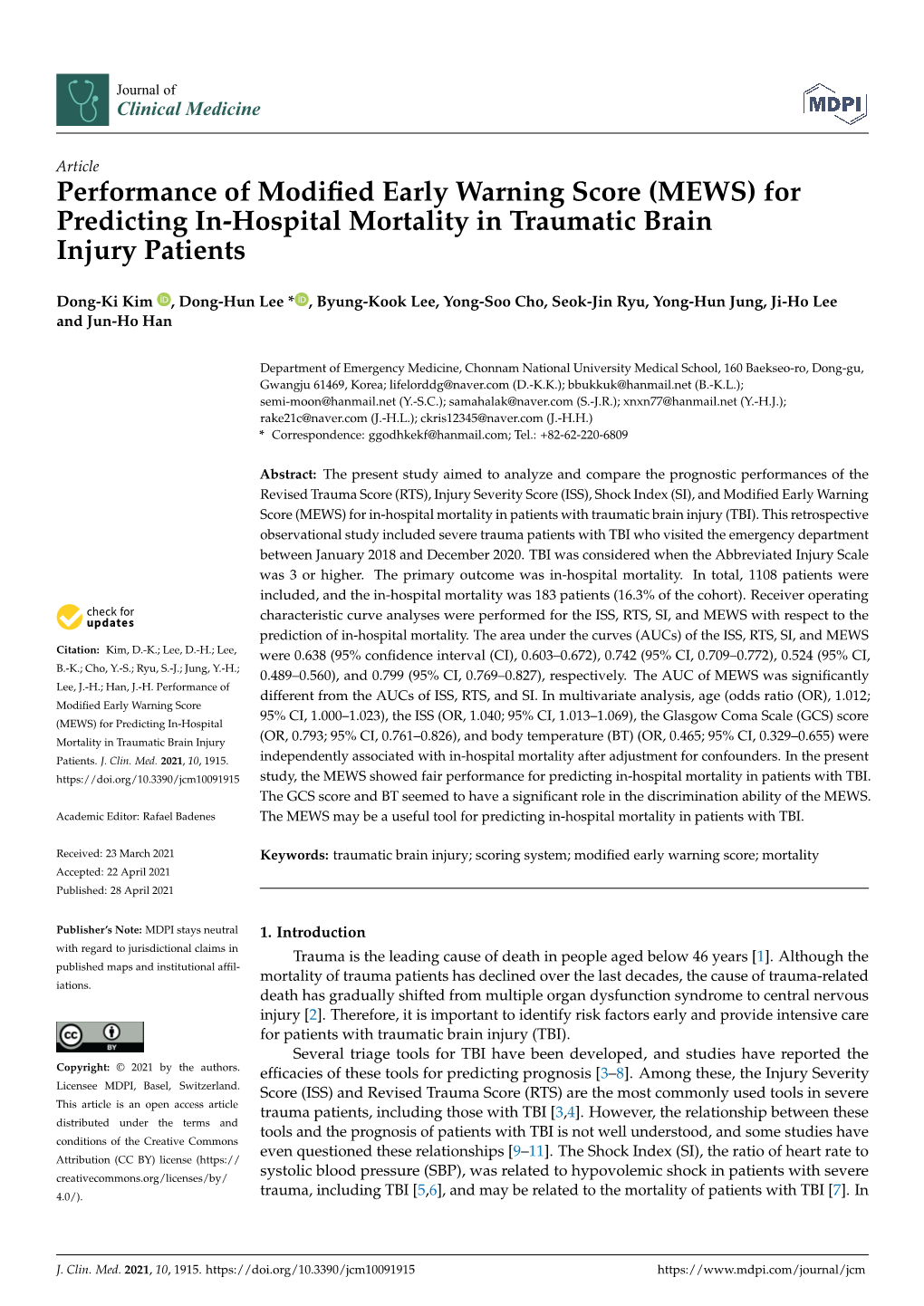 For Predicting In-Hospital Mortality in Traumatic Brain Injury Patients