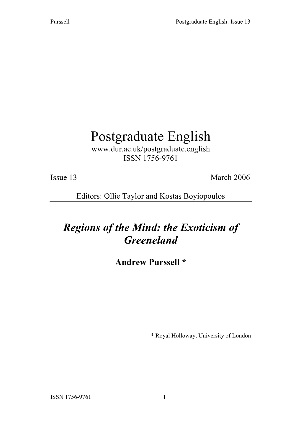 Postgraduate English: Issue 13