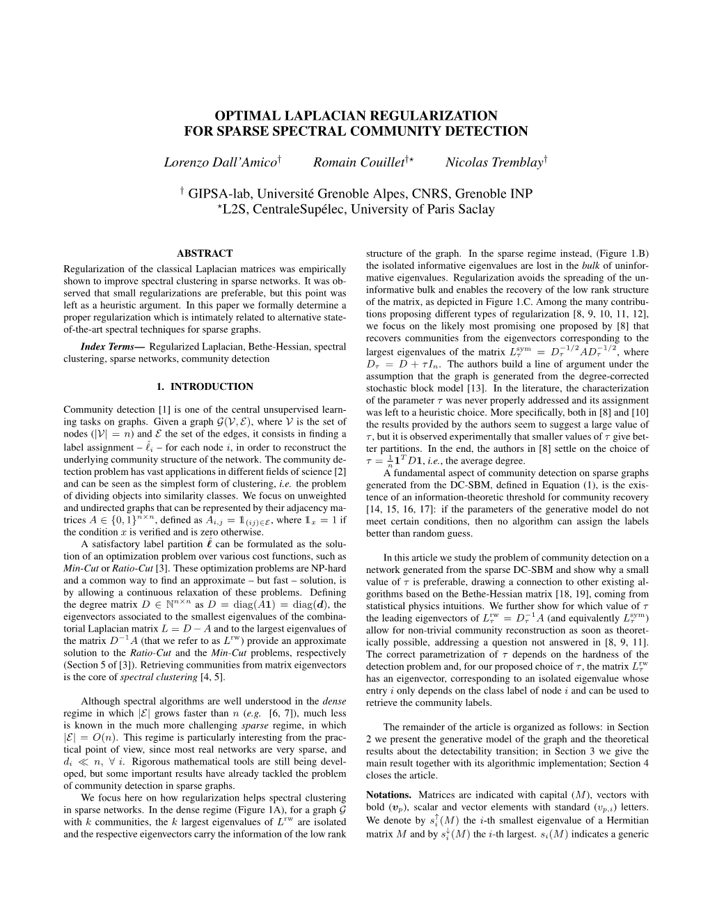 Optimal Laplacian Regularization for Sparse Spectral Community Detection