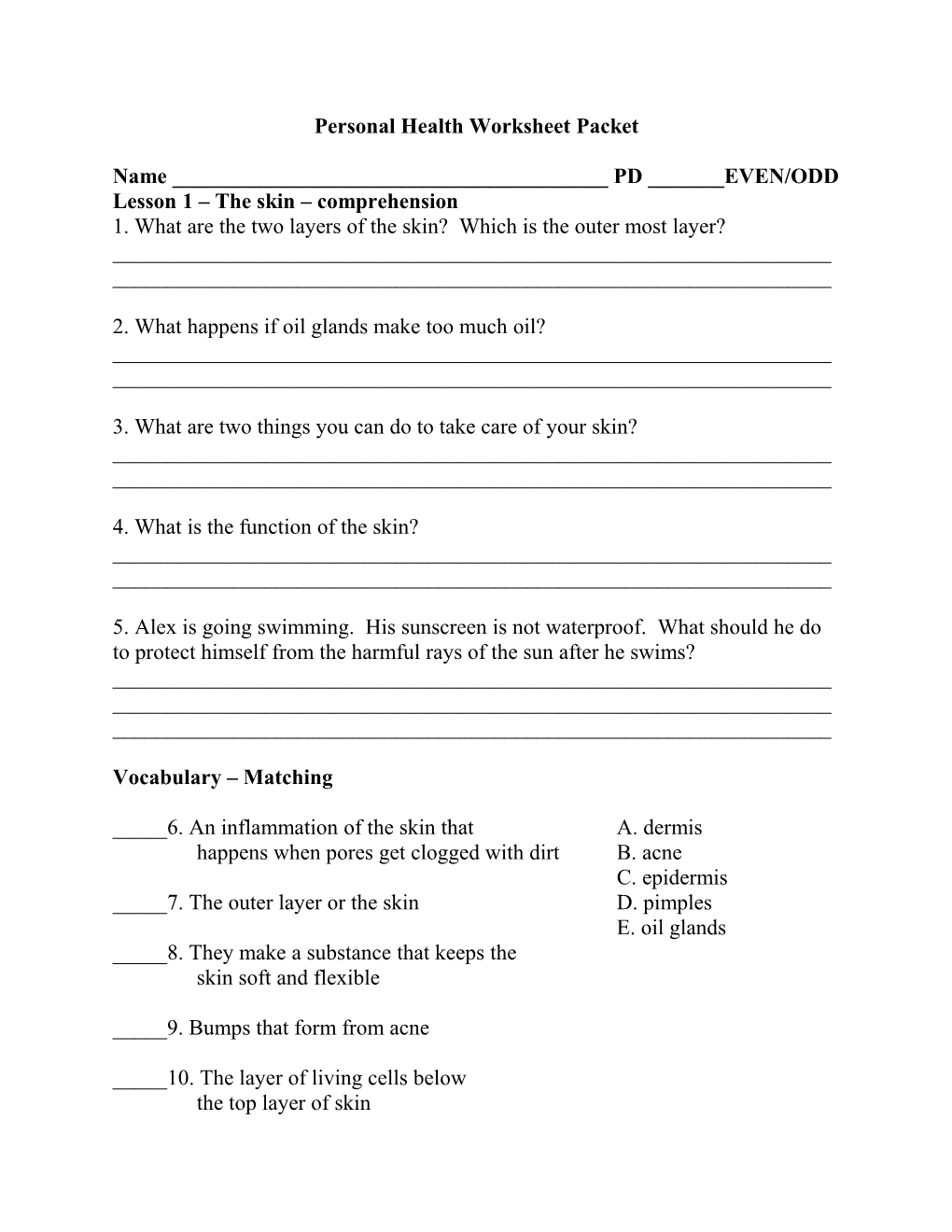 Personal Health Worksheet Packet