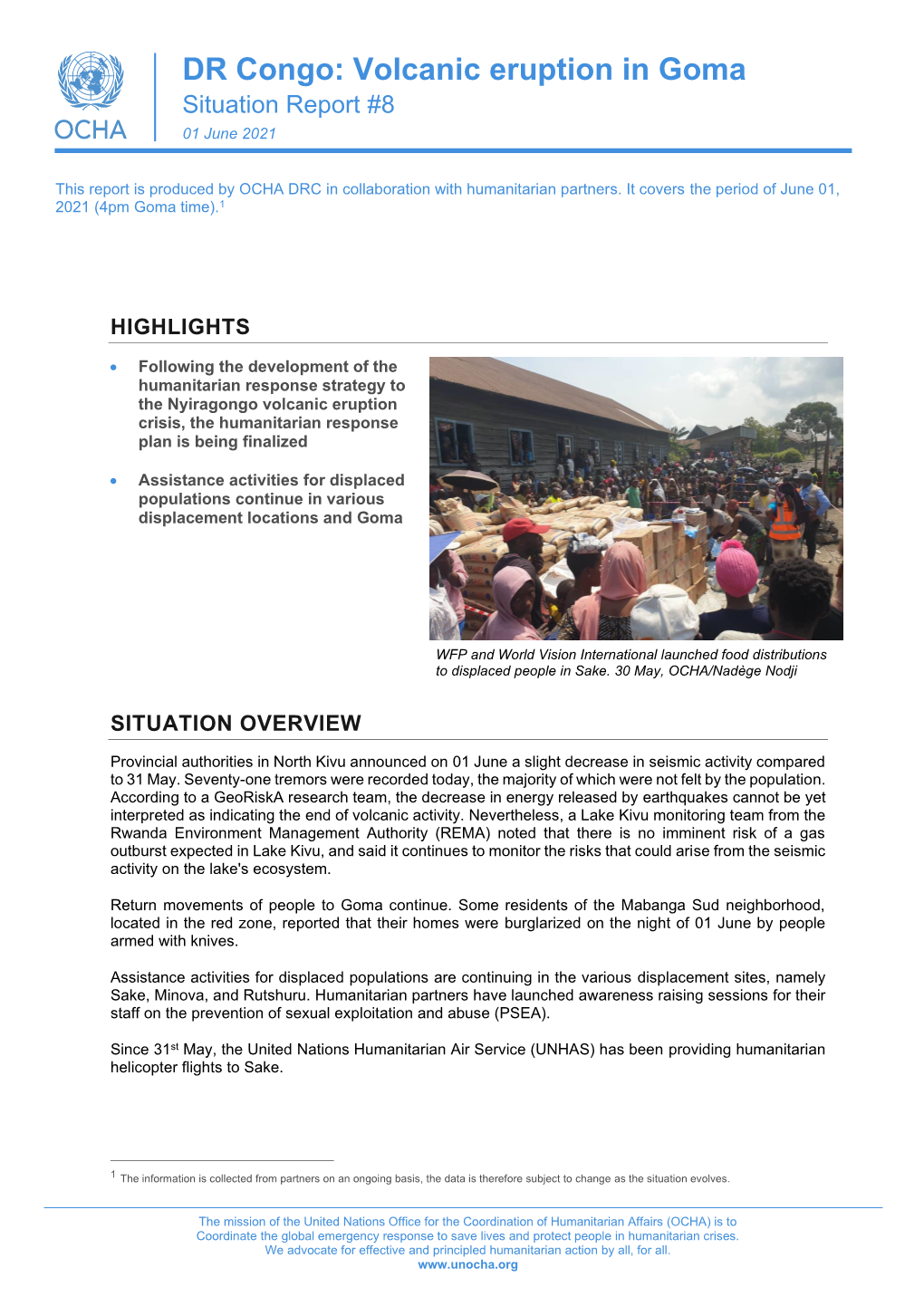 Volcanic Eruption in Goma Situation Report #8 01 June 2021