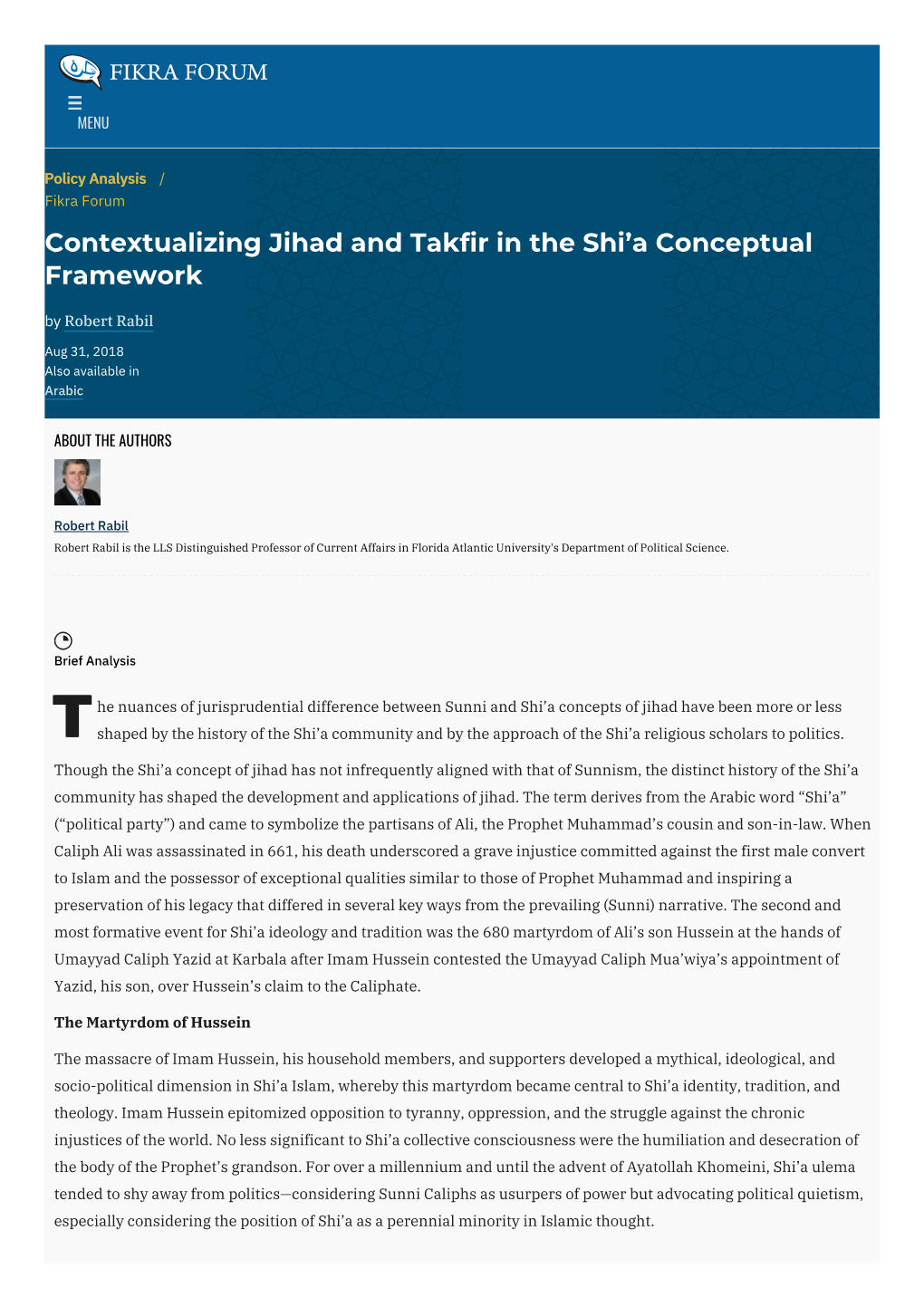 Contextualizing Jihad and Takfir in the Shi'a