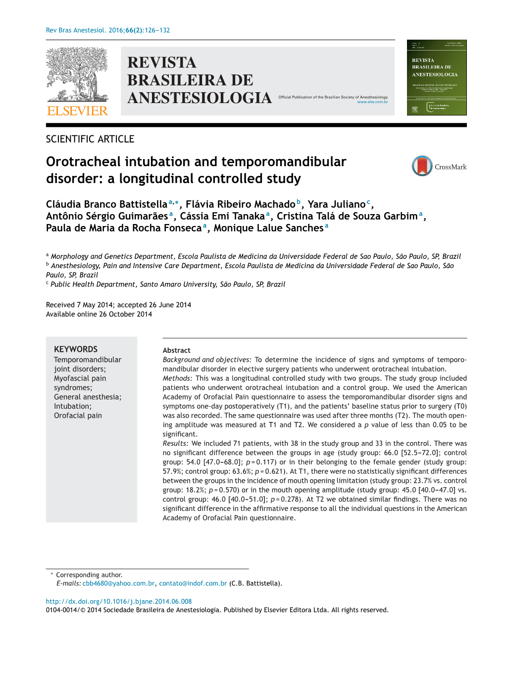 Orotracheal Intubation and Temporomandibular Disorder 127