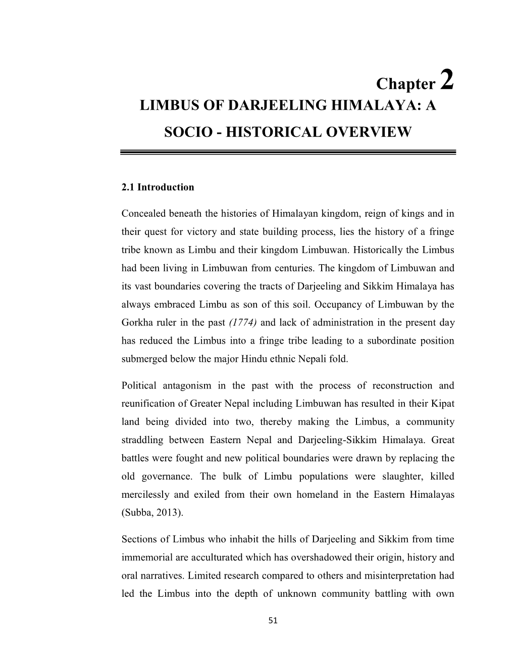 Chapter 2 LIMBUS of DARJEELING HIMALAYA: a SOCIO - HISTORICAL OVERVIEW