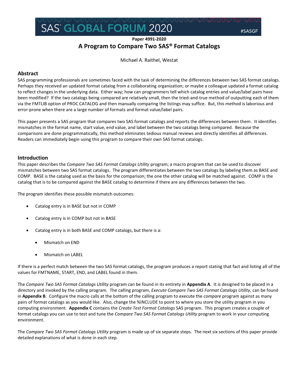 A Program to Compare Two SAS Format Catalogs