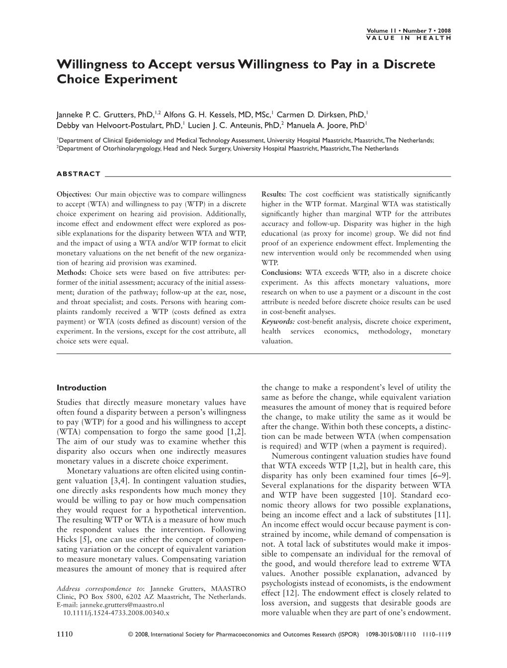 Willingness to Accept Versus Willingness to Pay in a Discrete Choice Experiment