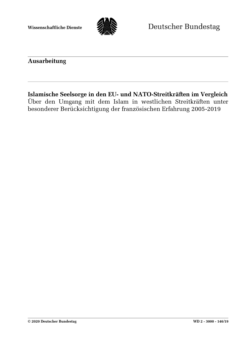 Islamische Seelsorge in Den EU- Und NATO-Streitkräften Im Vergleich