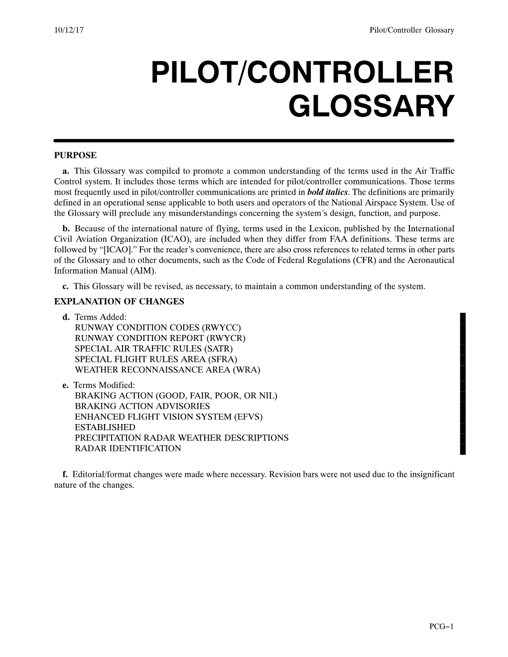 Pilot/Controller Glossary PILOT/CONTROLLER GLOSSARY