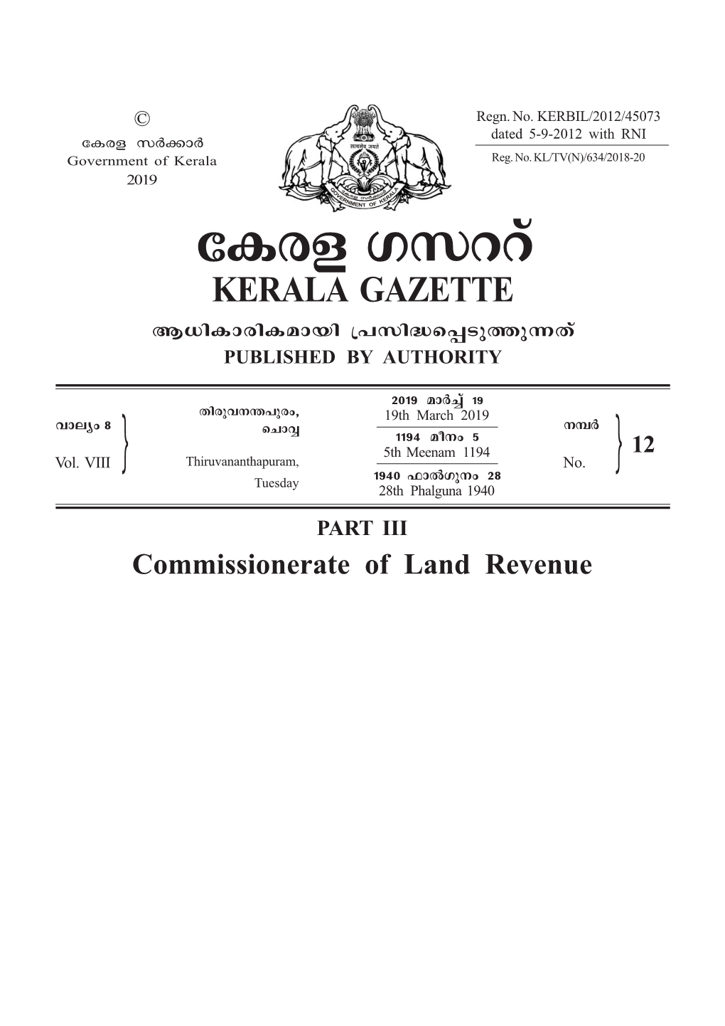 Ticf Kkddv KERALA GAZETTE B[Nimcniambn {]Kn≤S∏Spøp∂Xv PUBLISHED by AUTHORITY