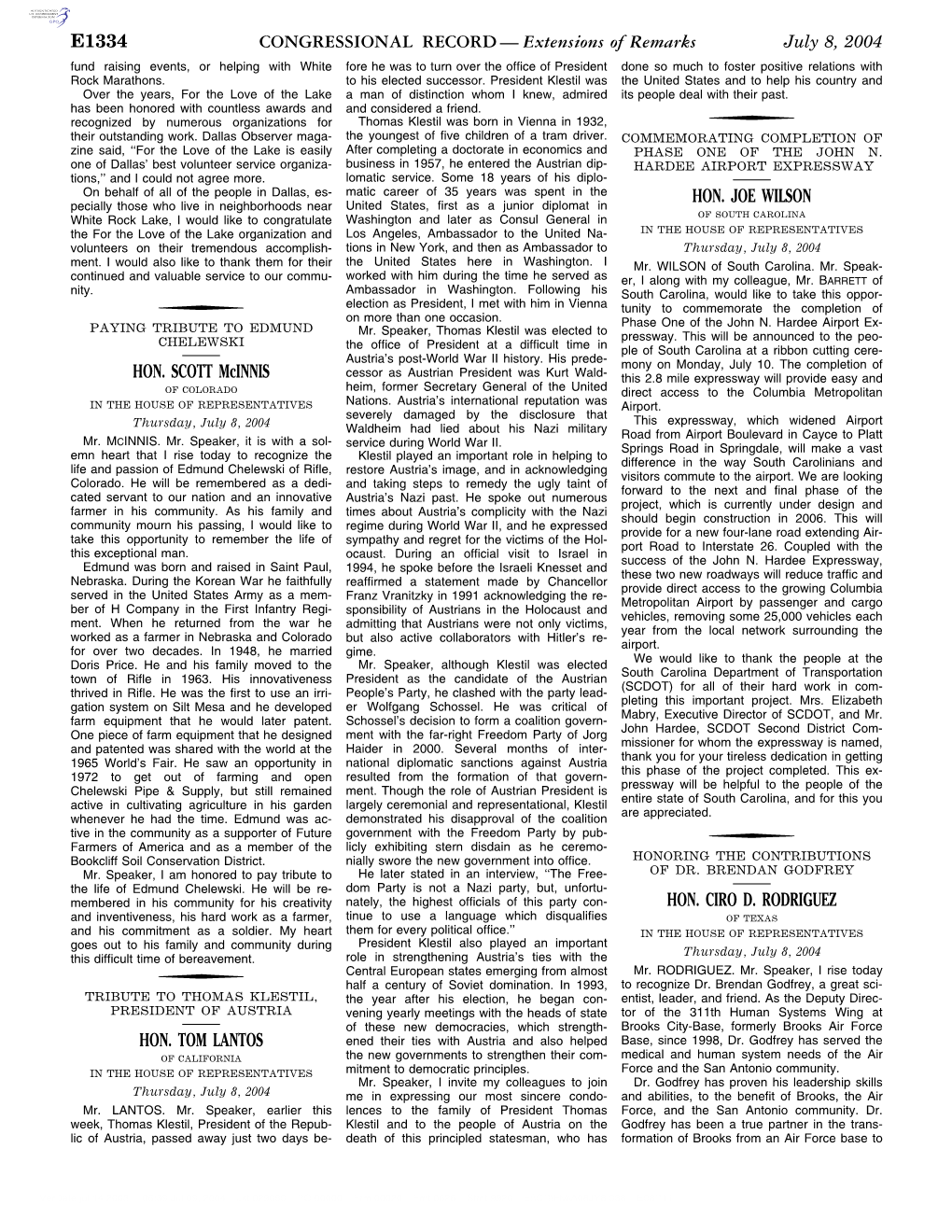 CONGRESSIONAL RECORD— Extensions of Remarks E1334 HON