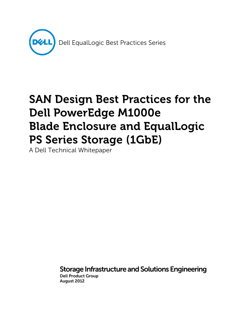 SAN Design Best Practices for M1000e Blade Servers and Equallogic PS Series Storage (1Gbe) I