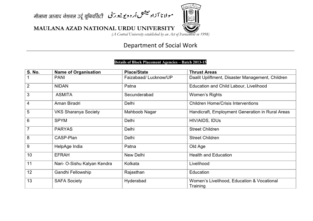 Department of Social Work