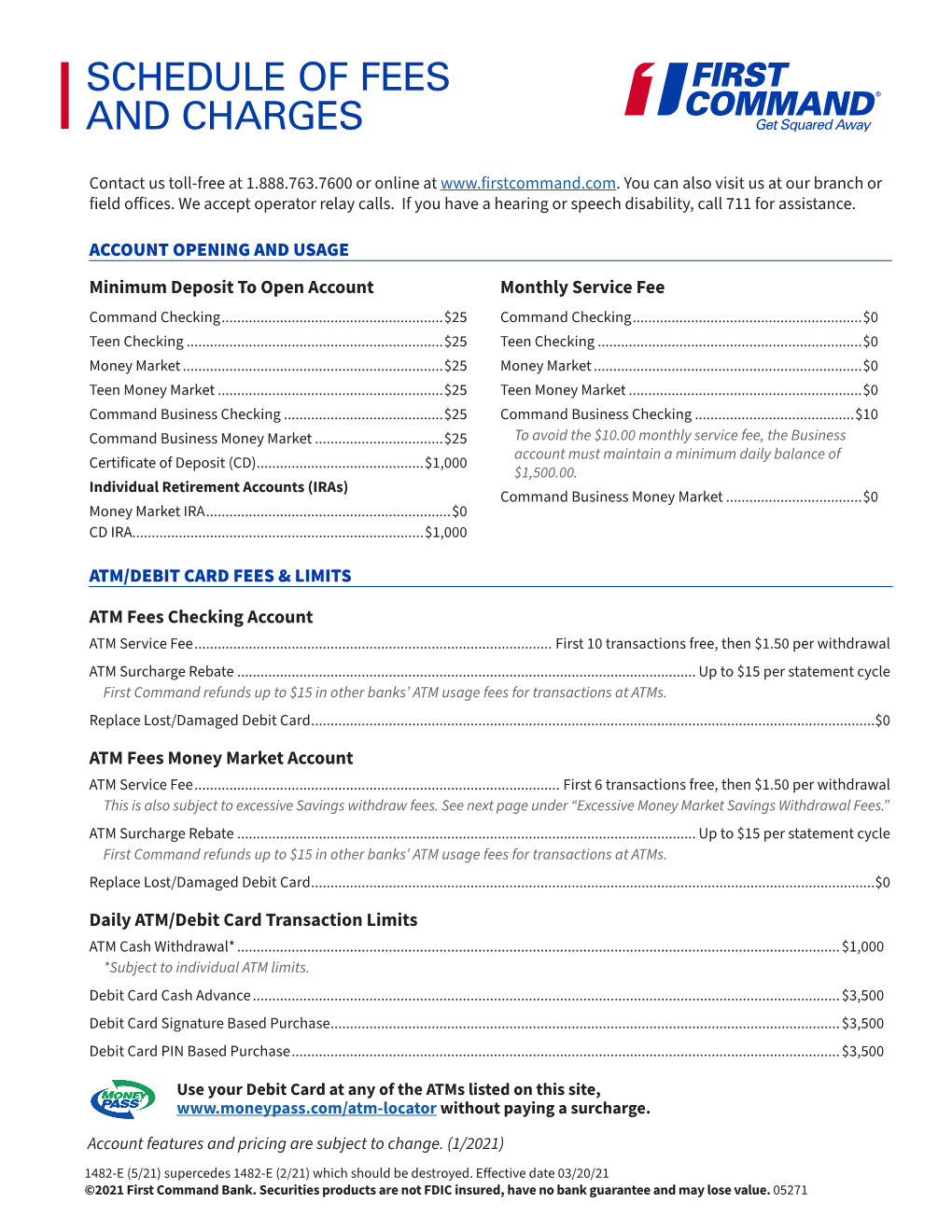 Schedule of Fees and Charges