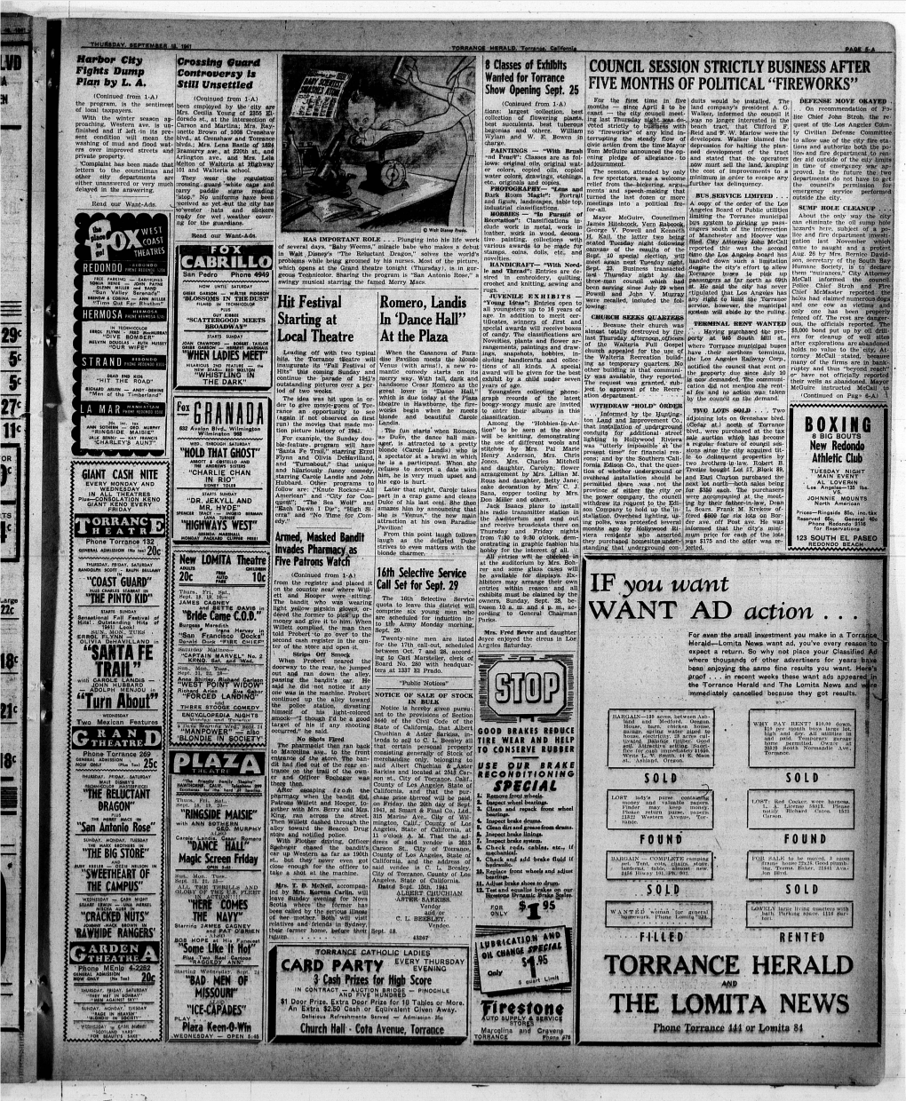 Torrance Herald and the Lomita News and V^Jre ADOLPH MENJOU in I^Mj-Iml! Richard Arlen Eue Gubor I "FORCED LANDING" Ne Was in the Machine