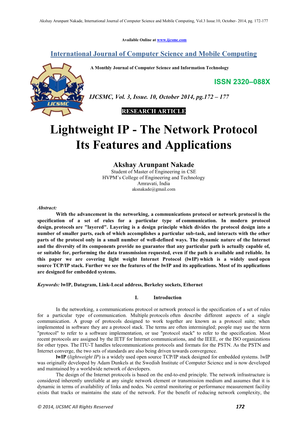 Lightweight IP - the Network Protocol Its Features and Applications