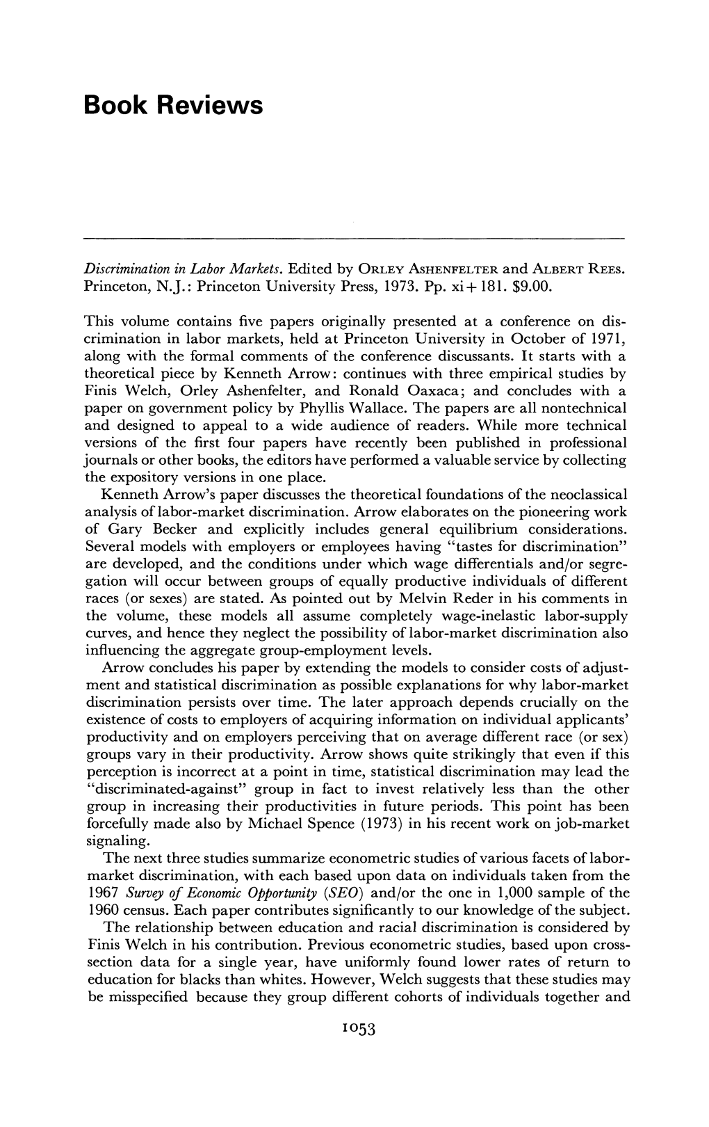 <Article-Title>Discrimination in Labor Markets</Article-Title> <Contrib