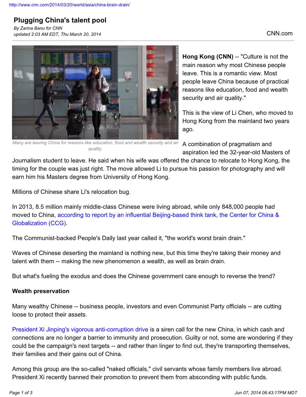 Plugging China's Talent Pool by Zarina Banu for CNN Updated 2:03 AM EDT, Thu March 20, 2014 CNN.Com